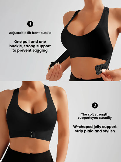 Women's Wireless Lifting Bra - Adjustable Front & Back Buckle Seamless Support Bra with Removable Pads & Wide Straps