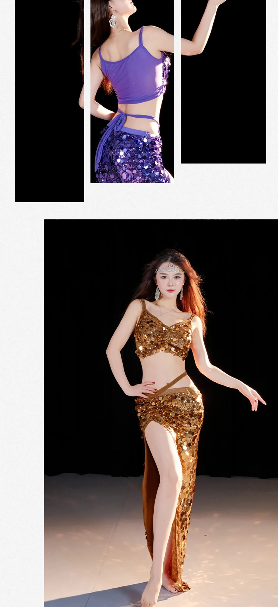 2-Piece Belly Dance Costume Set for Women – Sexy Sequin Top & Skirt Outfit for Stage Performance & Training