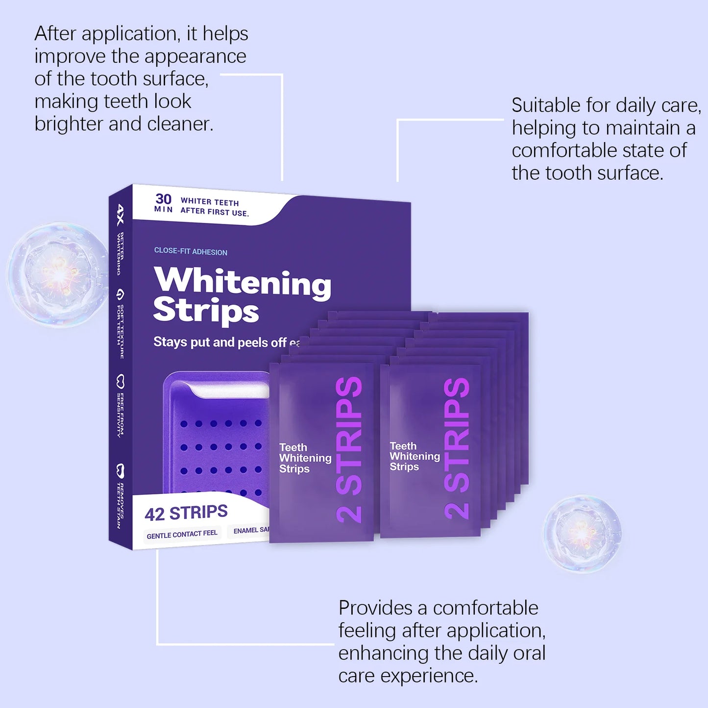 Purple Teeth Whitening Strips - Advanced Whitening Gel for Yellow Teeth Stain Removal & Bright Smile Care
