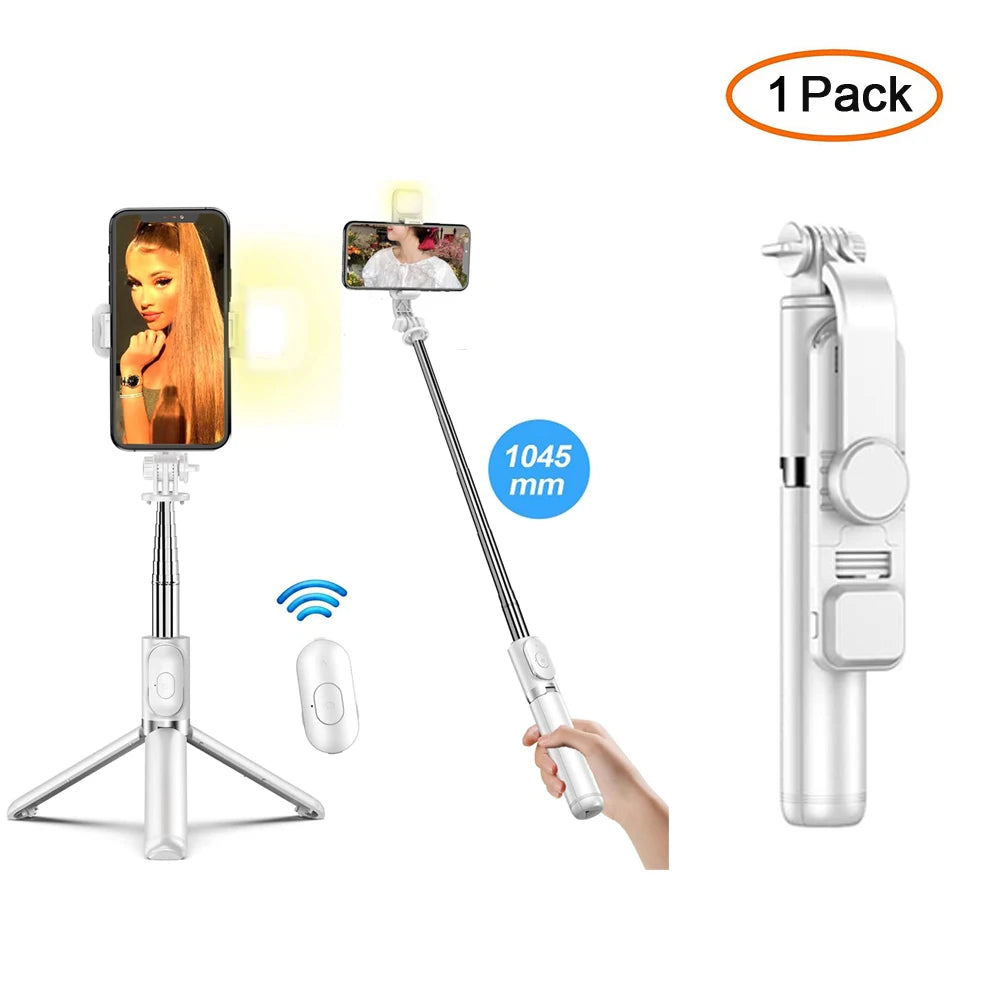 Wireless Bluetooth Selfie Stick Tripod – Foldable & Portable with Fill Light and Remote for iPhone & Android Phones