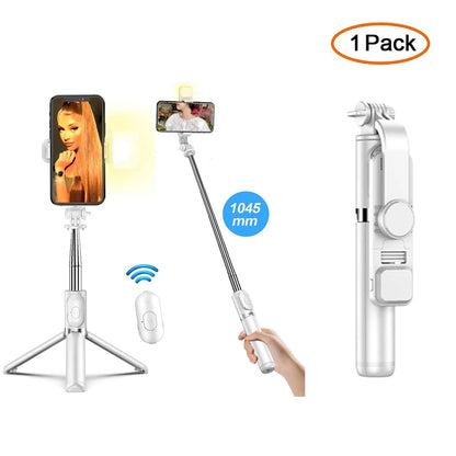 Wireless Bluetooth Selfie Stick Tripod – Foldable & Portable with Fill Light and Remote for iPhone & Android Phones