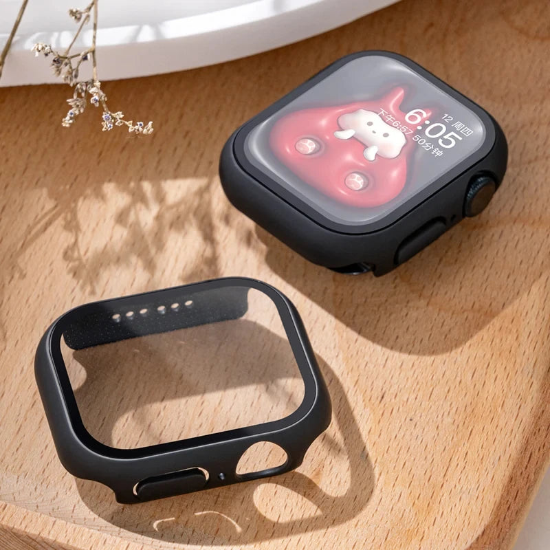 Tempered Glass Apple Watch Case - Full Screen Protector Cover for Series 9, 8, 7, 6, SE 45mm 44mm 41mm 40mm