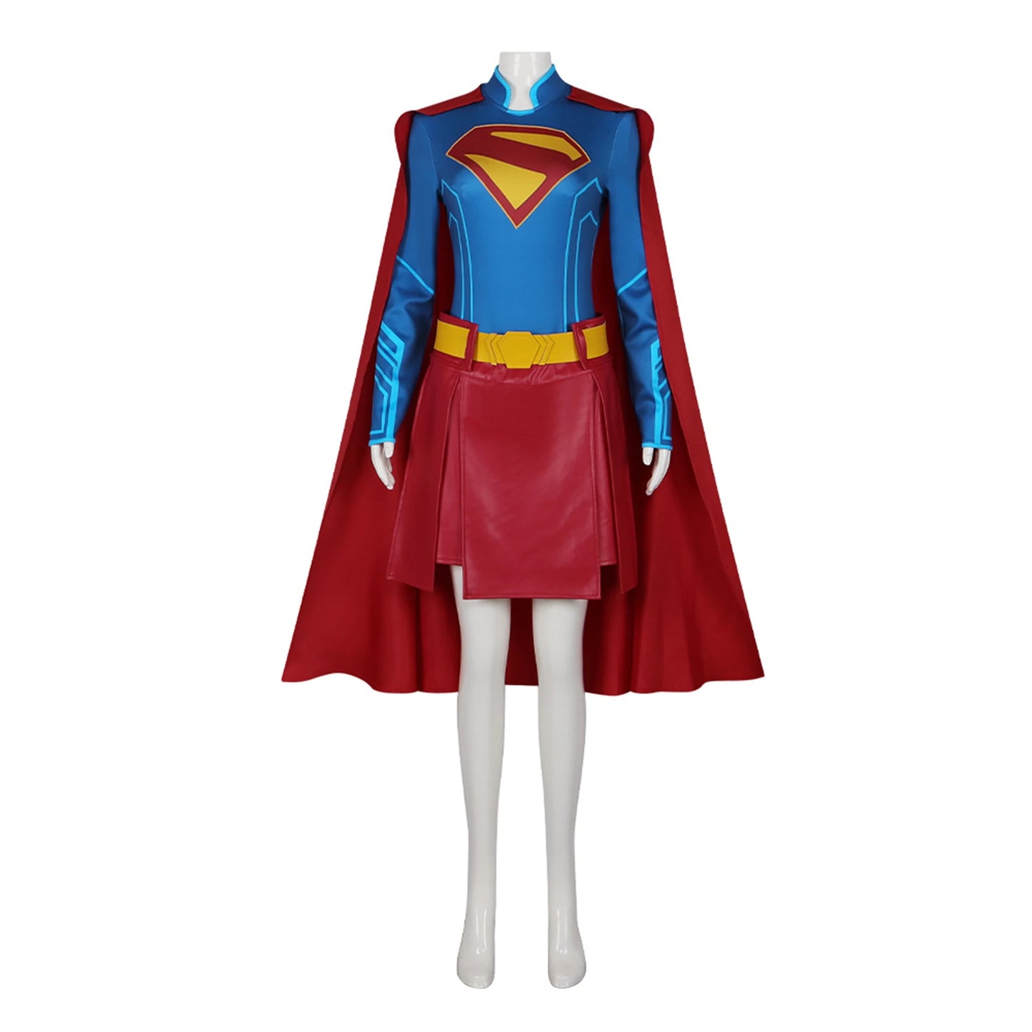 Red Superhero Cosplay Costume – Women & Girls Top, Skirt, and Cloak Outfit for Halloween Party
