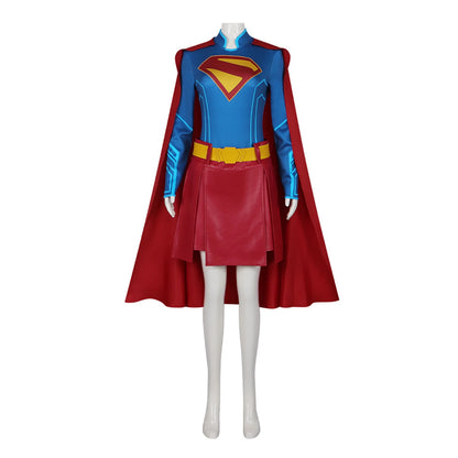 Red Superhero Cosplay Costume – Women & Girls Top, Skirt, and Cloak Outfit for Halloween Party