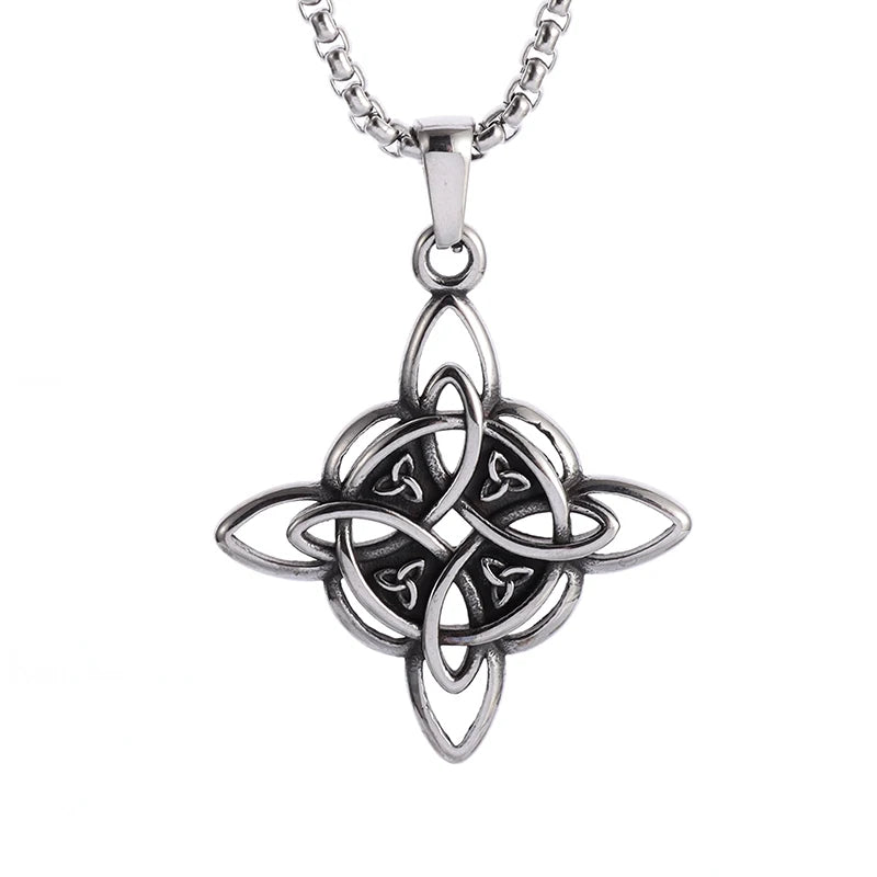Witch Knot Necklace – Stainless Steel Magic Celtic Knot Pendant, Pagan Witchcraft Symbols, Jewelry Gift for Women