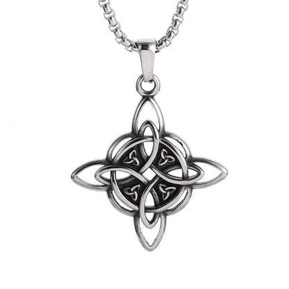 Witch Knot Necklace – Stainless Steel Magic Celtic Knot Pendant, Pagan Witchcraft Symbols, Jewelry Gift for Women