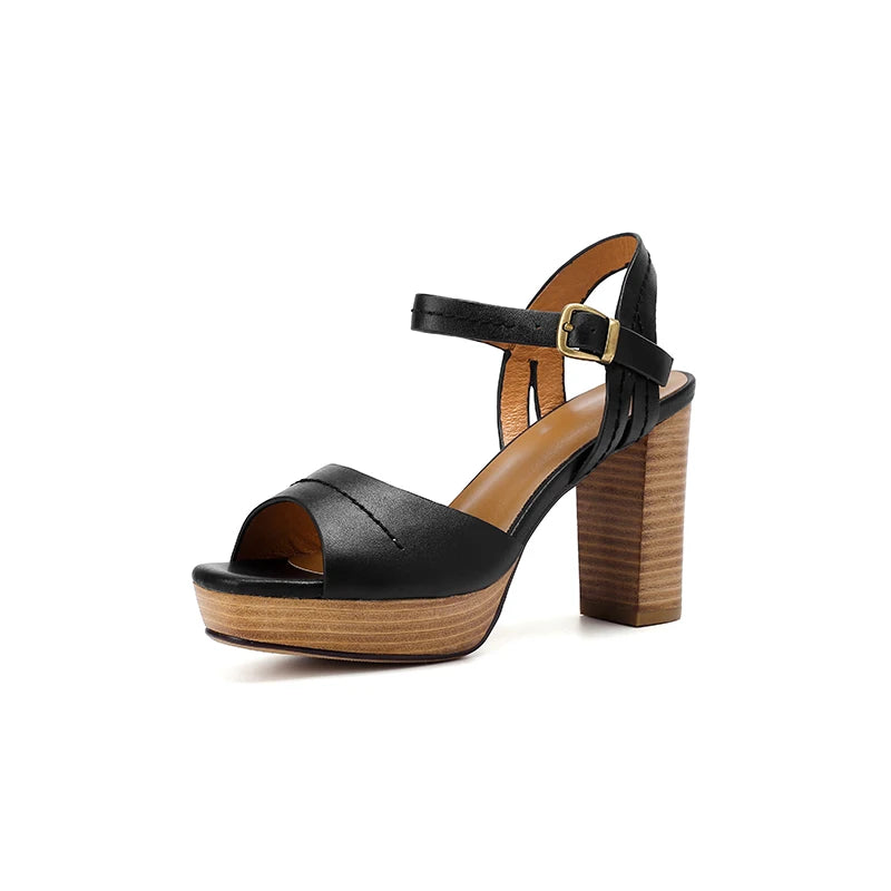 EAGSITY Women’s Genuine Leather Square Heel Sandals – Peep Toe Ankle Strap Platform Party Pumps