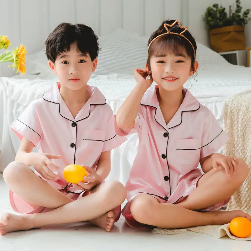 Kids’ Satin Silk Pajama Set – Long Sleeve Silky Loungewear for Boys & Girls, Teen PJs for Ages 2-14