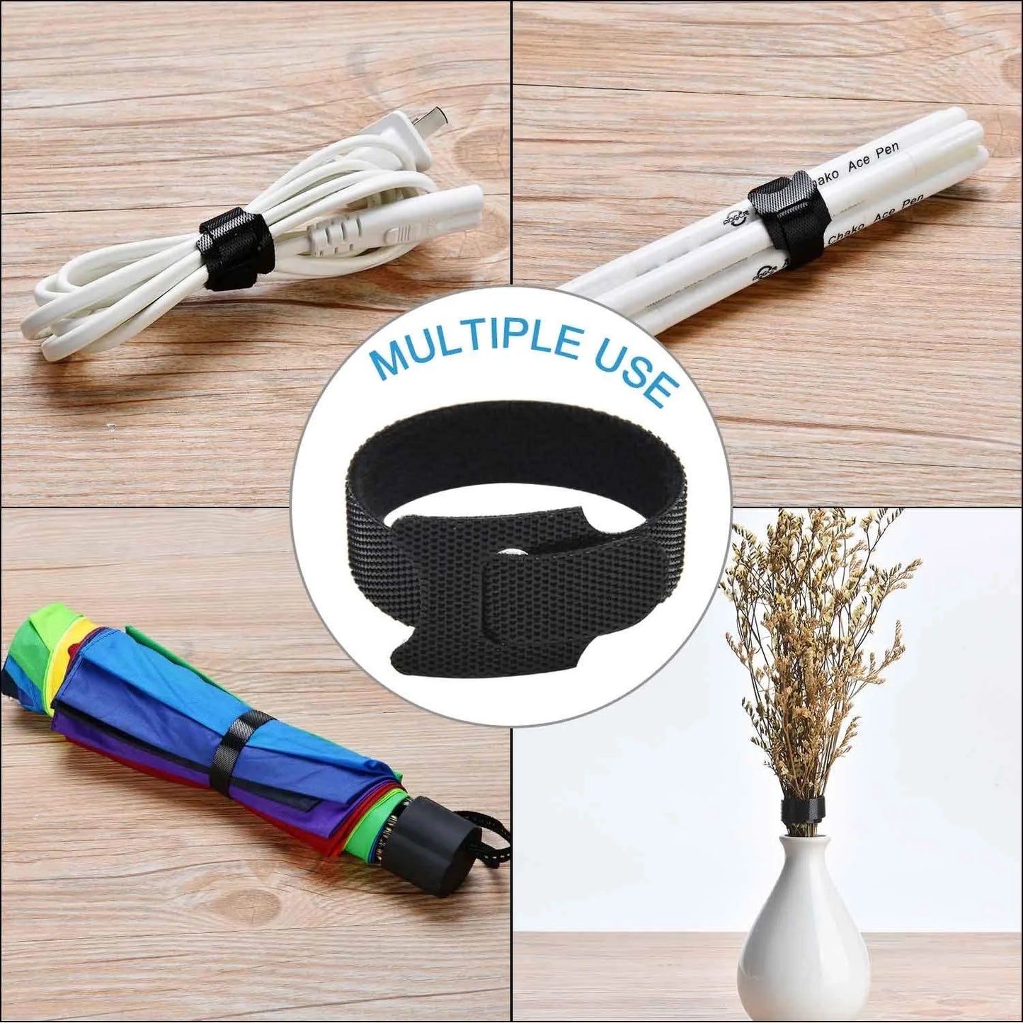50-Pack Releasable Cable Organizer Ties: Nylon Mouse Earphones Wire Management - Reusable Loop Hoop Tape Straps, Cable Tie