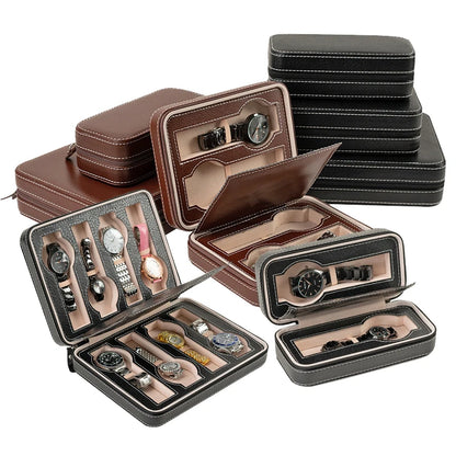 Portable Watch Storage Box Organizer - 6/10/12 Grid Zipper Display Case for Watches & Accessories