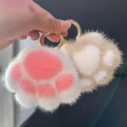 Fluffy Cat Paw Keychain - Cute Faux Fur Plush Pendant Charm for Backpacks, Bags & Car Keys