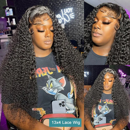 250 Density 13x6 HD Transparent Lace Frontal Wig – Deep Water Wave Curly, 30-34 Inch Human Hair for Women