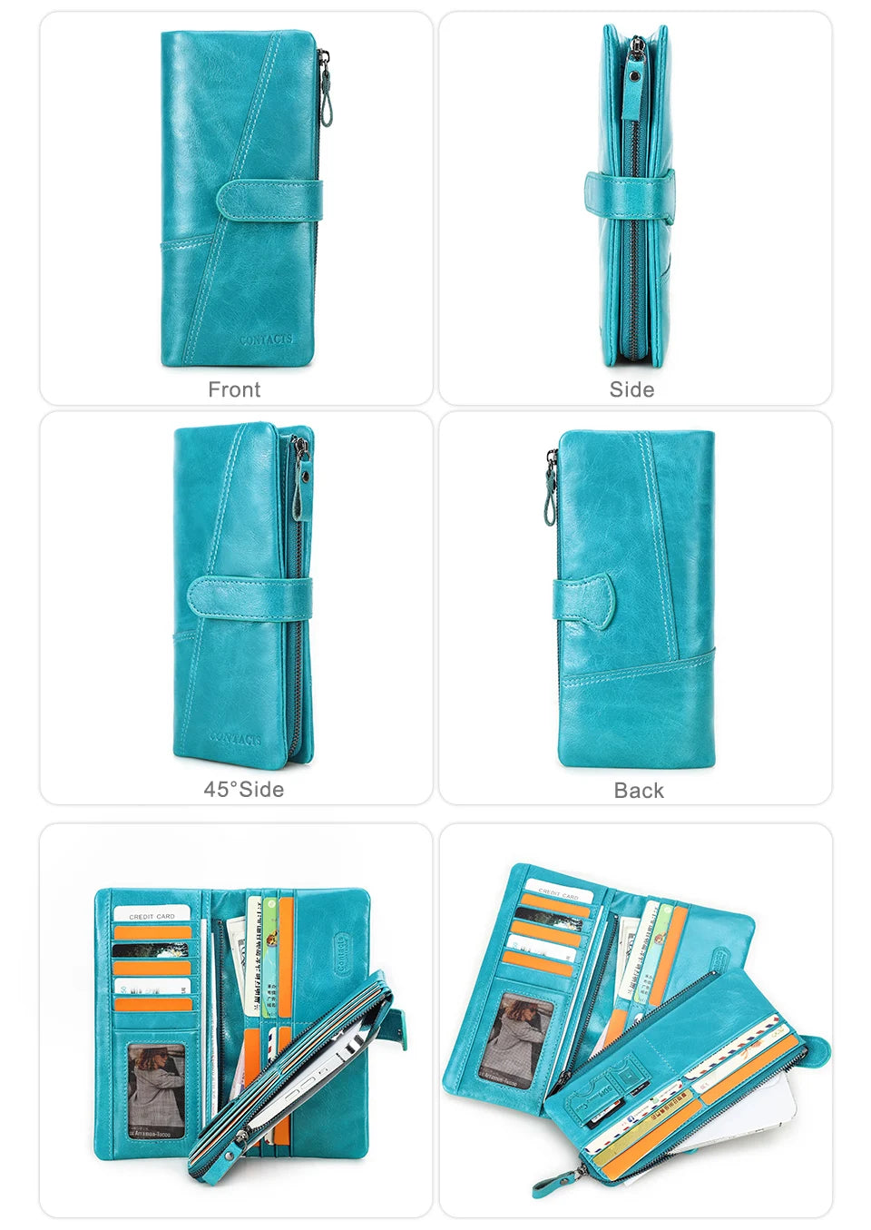 Women's Genuine Leather Long Wallet – Fashion Clutch with Coin Purse, Card Holder & Phone Pocket by Contact's