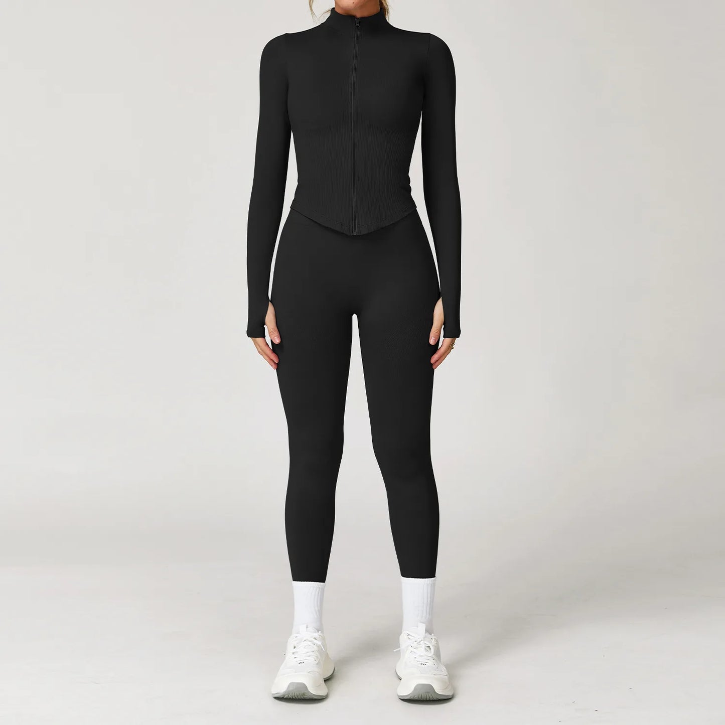 Women’s Seamless 2/3 Piece Yoga Set – Fitness Workout Sportswear with Leggings, Sports Bra & Long Sleeve Gym Outfit
