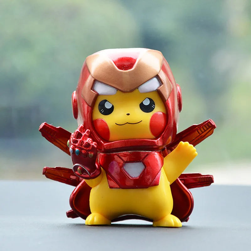 Cos Iron Man & Pikachu Cartoon Action Figures – Cute Anime Car Desktop Model Dolls, Trendy Mini Toys, Perfect Gift for Boys