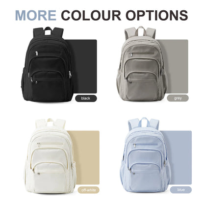 Light Blue Casual Nylon Backpack for Women – Multi-Pocket Durable School, College & Travel Bookbag with Spacious Design