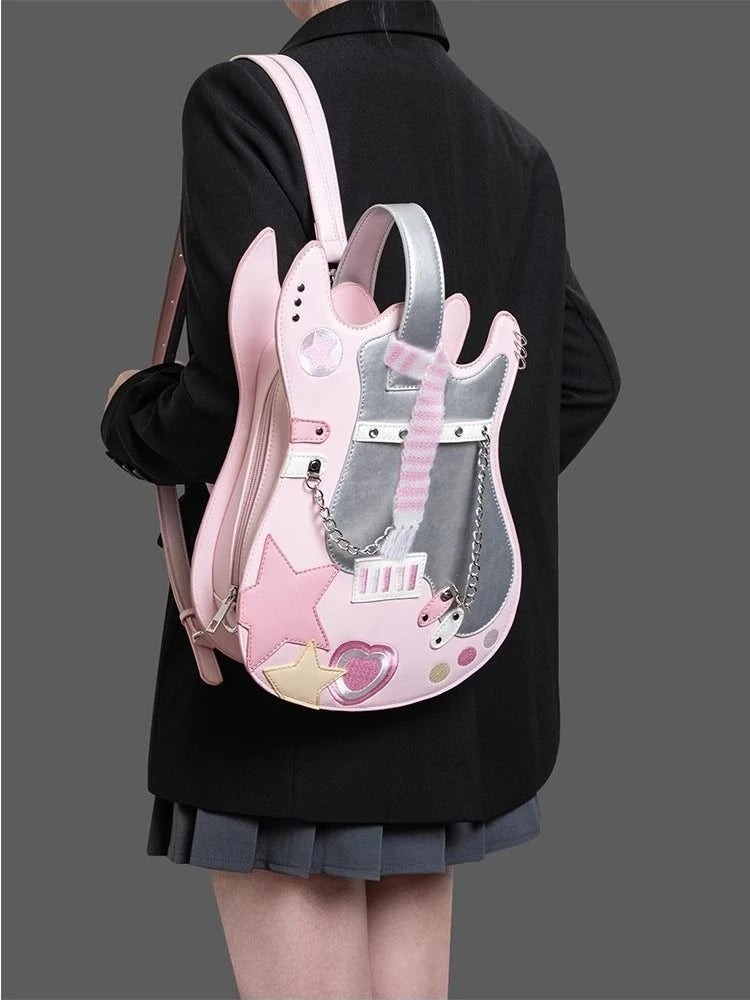 PU Harajuku Guitar Backpack – Cute Y2K Style Mochilas Mujer, Chic Shoulder & Crossbody Bag