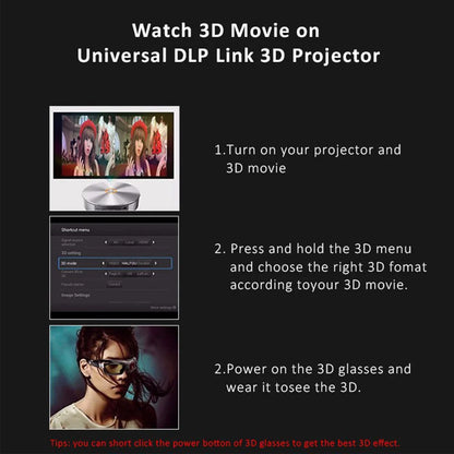 2025 DLP Link Active Shutter 3D Glasses – USB Rechargeable Eyewear for Home Cinema DLP Projectors (Not for All TVs)