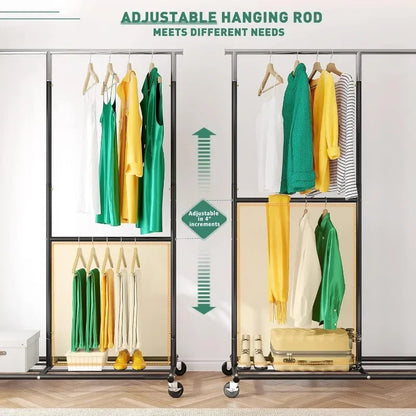 Heavy Duty Rolling Clothing Rack – Portable Clothes Hanger with Wheels for Walk-In Closets