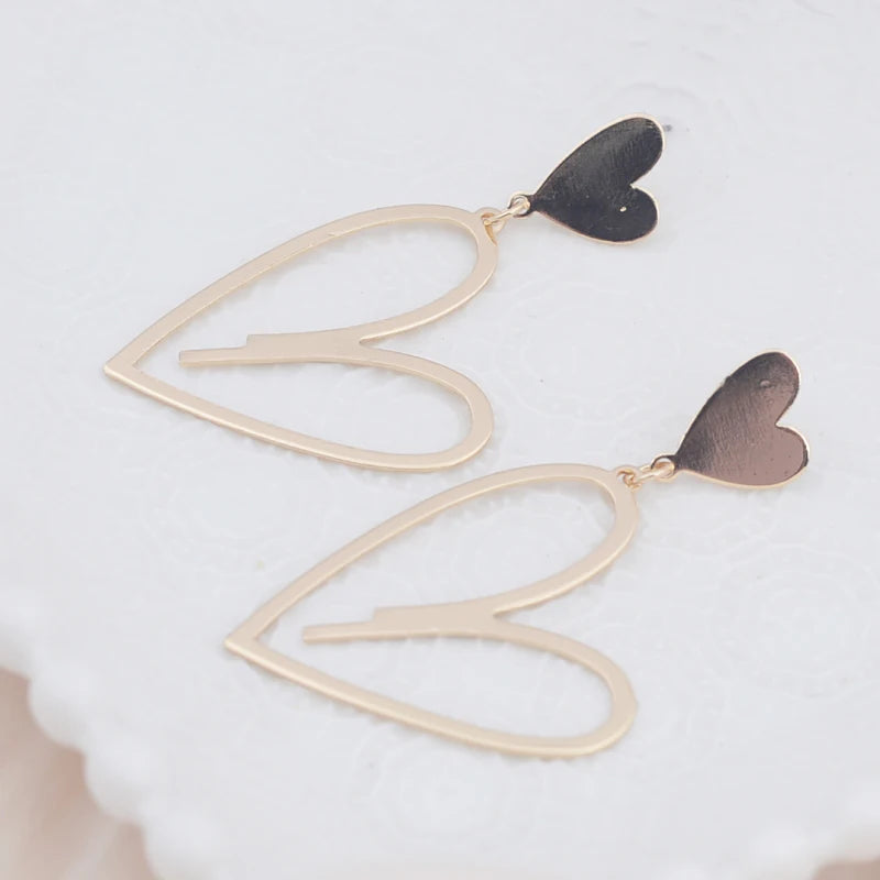 2024 Trendy Heart Dangle Earrings — Double-Layer Love Pendants for Women, Bohemian Hanging Ear Jewelry