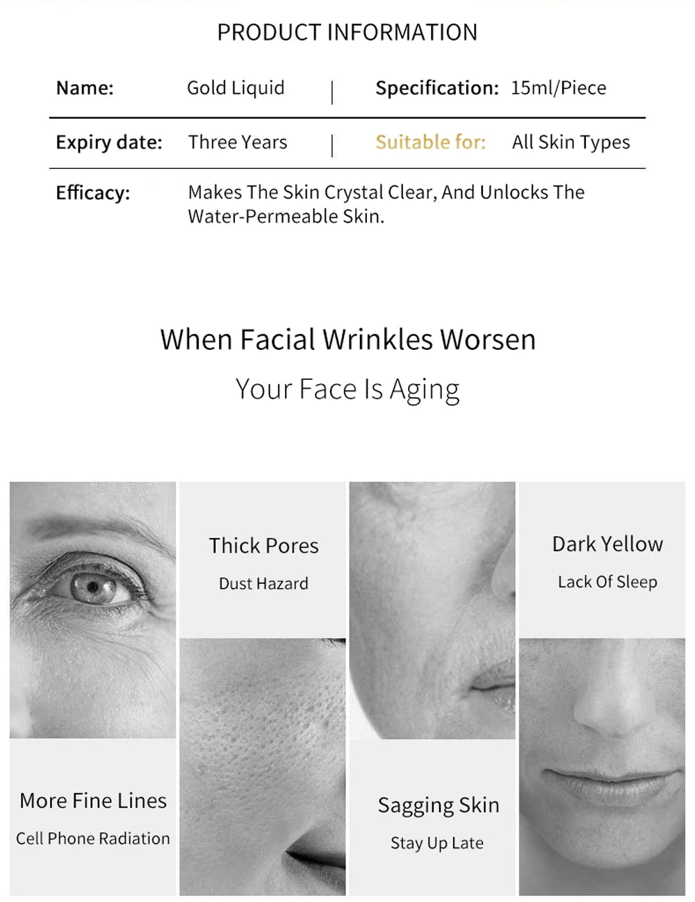 Soluble Face Lifting Threads Serum – Collagen, Protein & Peptide Gold Silk Wire Facial Essence for Anti-Aging & Skin Firming
