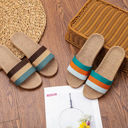 Women's Summer Linen Slippers – Lightweight EVA Flat Sandals, Casual Home Shoes