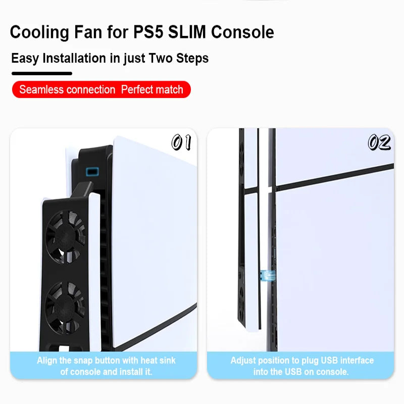 REMANK PS5/PS5 Slim Cooling Fan System – LED Light Cooling for Disc & Digital Console