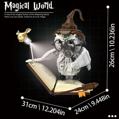 Magical World Owl Doctor Building Blocks — Magic Book & Light Animal Bird Model Toy for Boys, Kids’ Assembly & Christmas Gift
