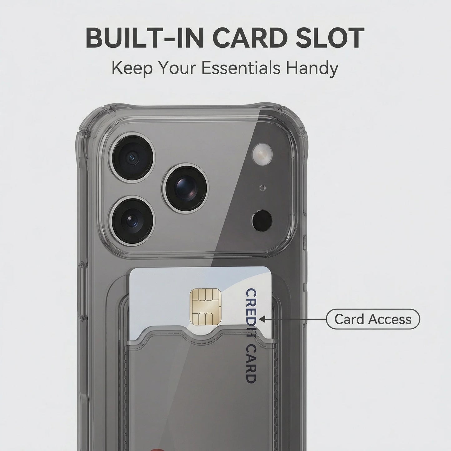 Transparent Silicone Card Slot Case - Protective iPhone Cover with Built-In Wallet Holder for iPhone 6-17 Series