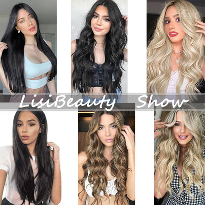 Women’s 7Pcs Hair Extensions with 16 Clips – Natural Black Straight Ombre Hairpiece