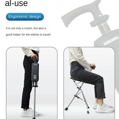 Multi-Functional Non-Slip Walking Stick with Seat – One-Key Foldable Crutch Chair, Triangular Bracing Elderly Hiking Pole Walker
