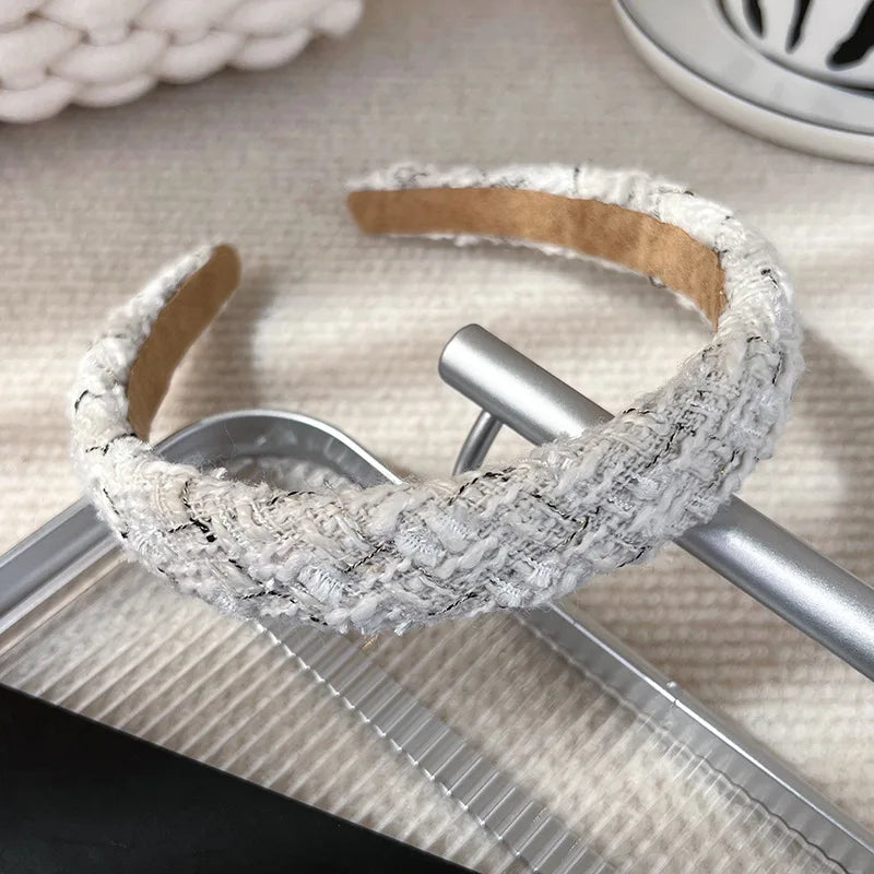 Autumn/Winter Black & White Plaid Headband – Sponge Wide Hair Band, Elegant Hair Hoop for Women & Girls, Fashion Hair Accessories
