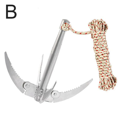 Outdoors Grappling Hook Survival Tool with Rope – Folding Boat Anchor for Canoes & Fishing Supplies