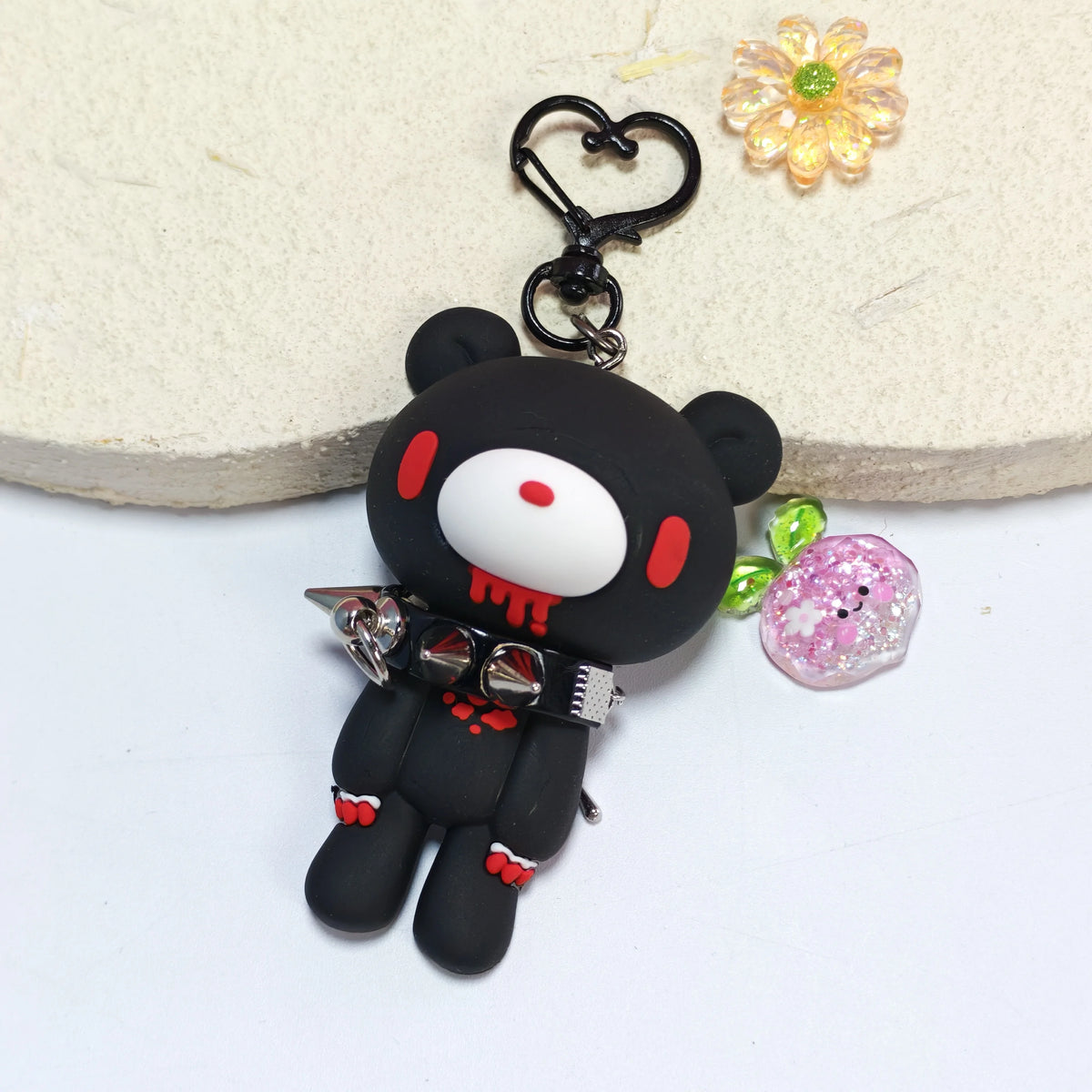 Demon Bear Keychain - Cute Punk Teddy Bag Charm with Spiked Collar, Edgy Collectible Accessory and Gift