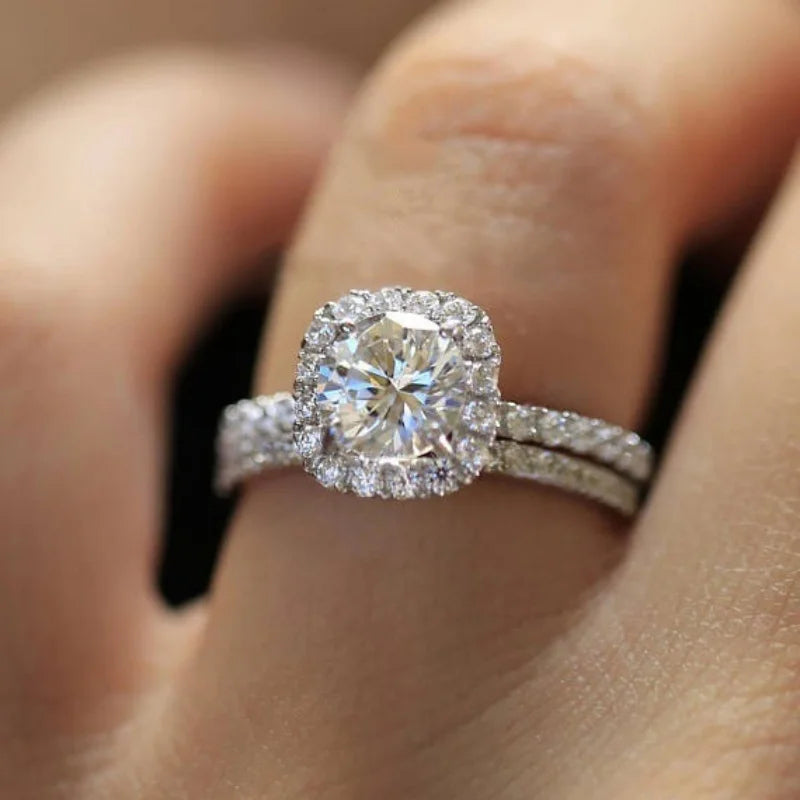 Elegant Round/Square CZ Rings for Women – Silver Color Engagement, Wedding & Party Fashion Jewelry
