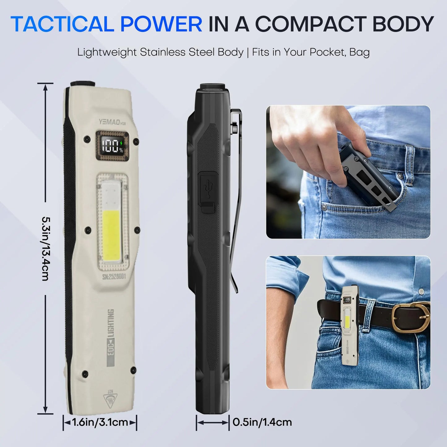 Tactical Triple-Light LED Flashlight – Ultra-Thin Aluminum Alloy EDC Rechargeable COB Work Light