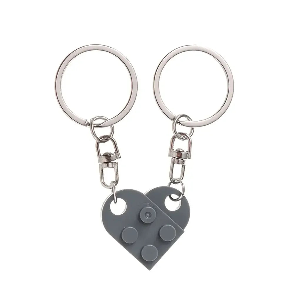 Love Heart Building Block Keychains - Matching Couple and Friendship Key Rings, Separable Brick Heart Gift