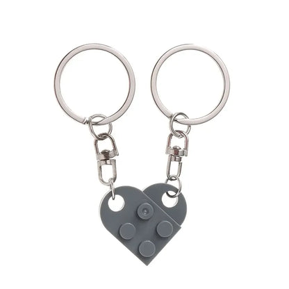 Love Heart Building Block Keychains - Matching Couple and Friendship Key Rings, Separable Brick Heart Gift