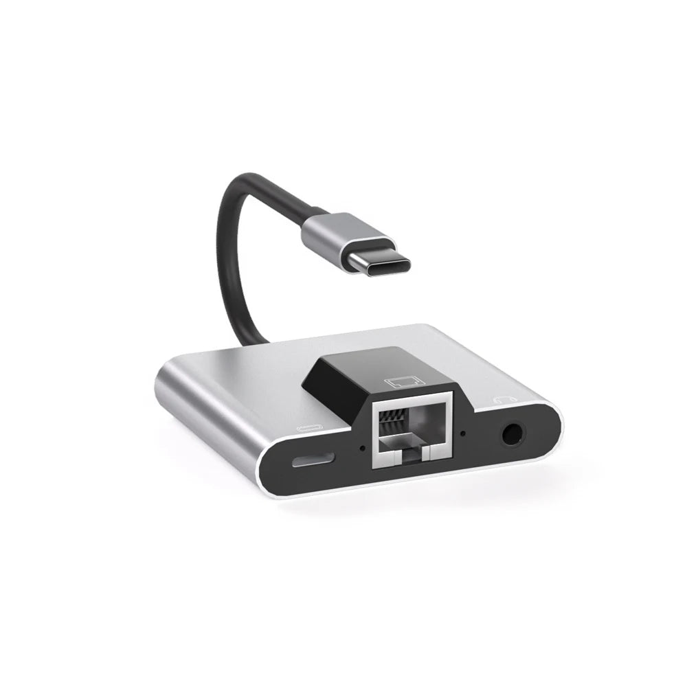 RGEEK USB-C to Ethernet Adapter Hub — Type-C to LAN, 3.5mm Audio & PD Charging Dock for iPhone & Android
