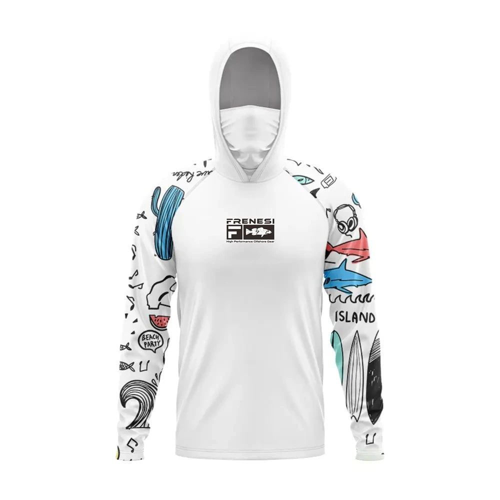 Men's Fishing Shirt with Sun Protection – All in One Hoodie Mask, UPF 50+ T-Shirt for Hunting, Camping & Angling