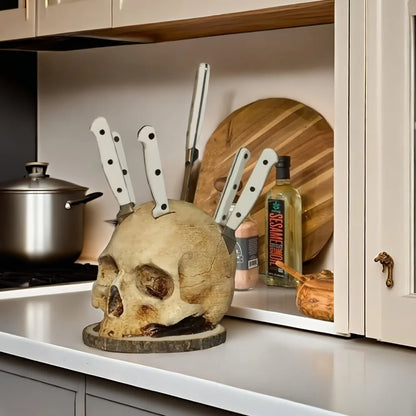 Skull Skeleton Kitchen Knife Holder - Horror Style Storage Rack and Decor