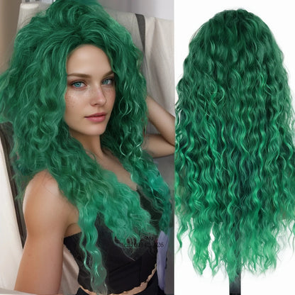 Ash Blonde Synthetic Wig – 26" Long Curly Ombre Hair, Fluffy Wave Wig for Women, Costume & Party Wig