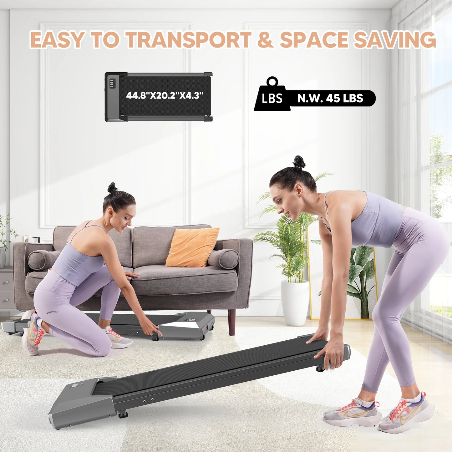 2-in-1 Run & Walking Pad – Small Under-Desk Treadmill for Home & Office, Quiet 45dB Portable Mini Treadmill with LED Display