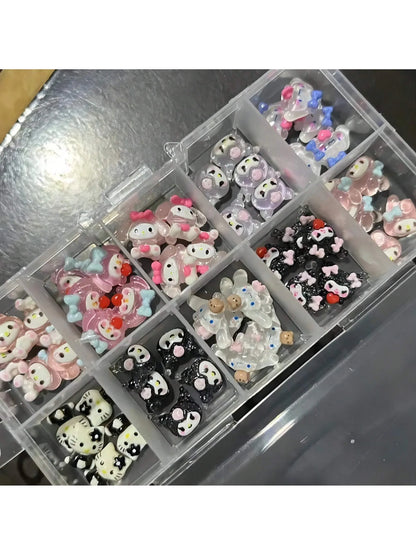 120PCS Sanrio Nail Charms Set - Kuromi, Cinnamoroll, and My Melody Resin Decorations for DIY Manicure Nail Art