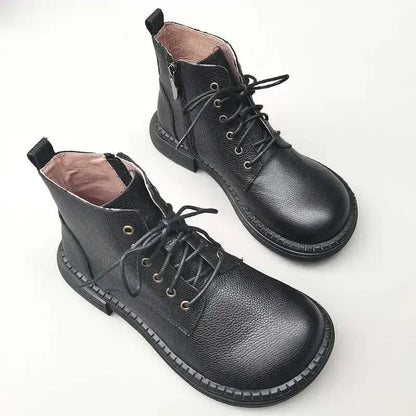 Careaymade 100% Genuine Leather Wide Casual Women’s Short Boots – Big Size, Handmade Men’s Wool Boots