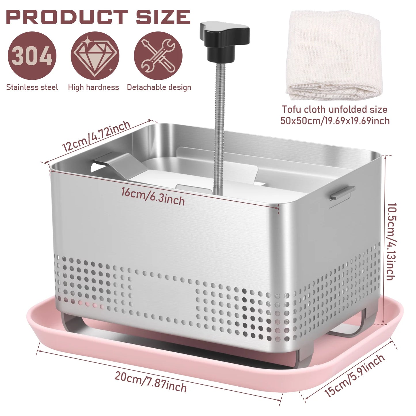 304 Stainless Steel Tofu Press Mold - Homemade Tofu & Cheese Making Kit with Trays and Filter Cloth