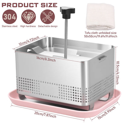 304 Stainless Steel Tofu Press Mold - Homemade Tofu & Cheese Making Kit with Trays and Filter Cloth