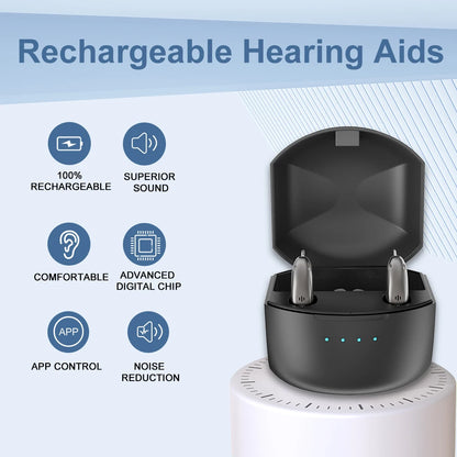 Rechargeable Digital BTE Hearing Aid - Adjustable Volume Portable Hearing Amplifier for Seniors & Adults