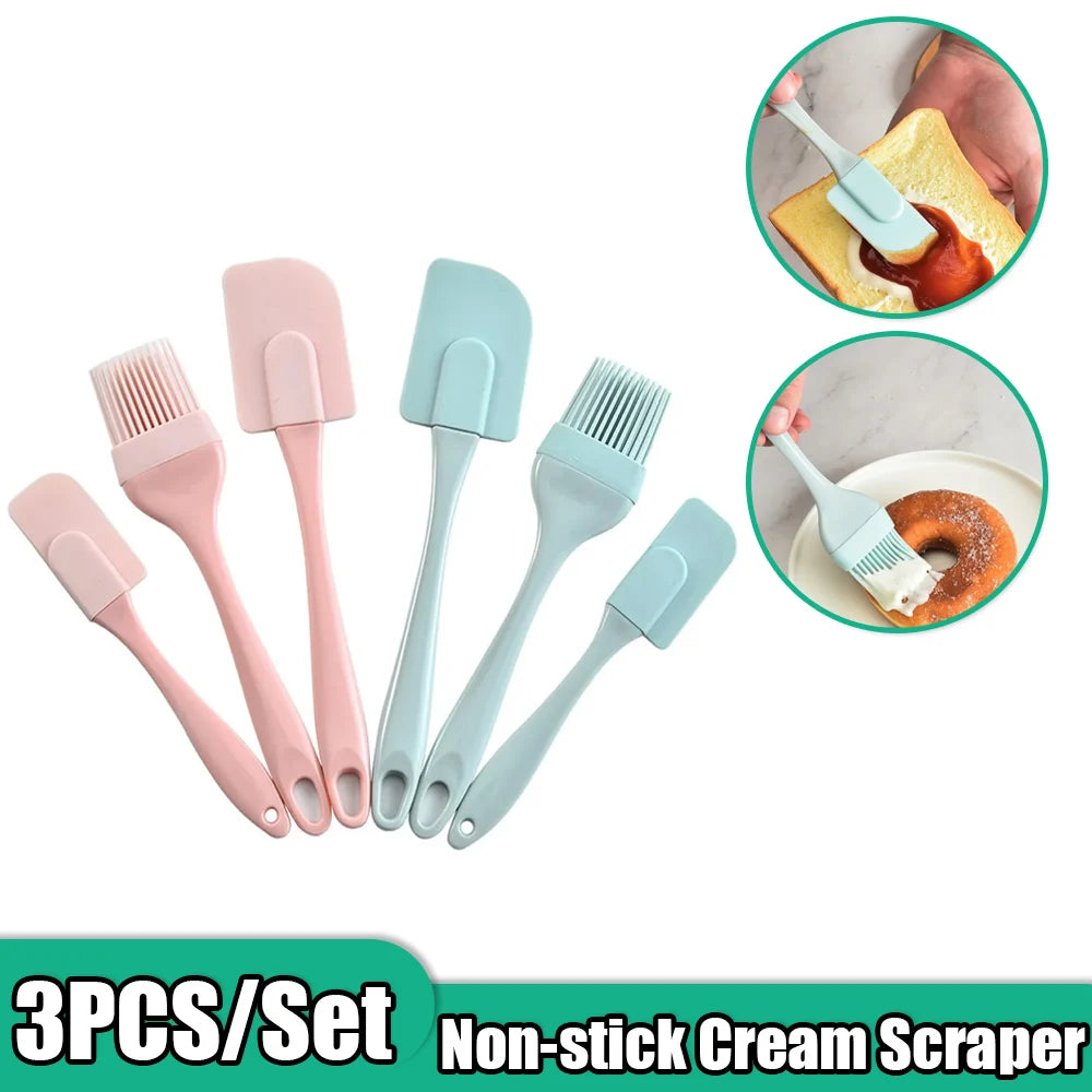 3Pcs Non-Stick Silicone Baking Spatula Set – Cream Scraper, Butter & Cake Mixer Tools with PP Handle for Kitchen Baking Use