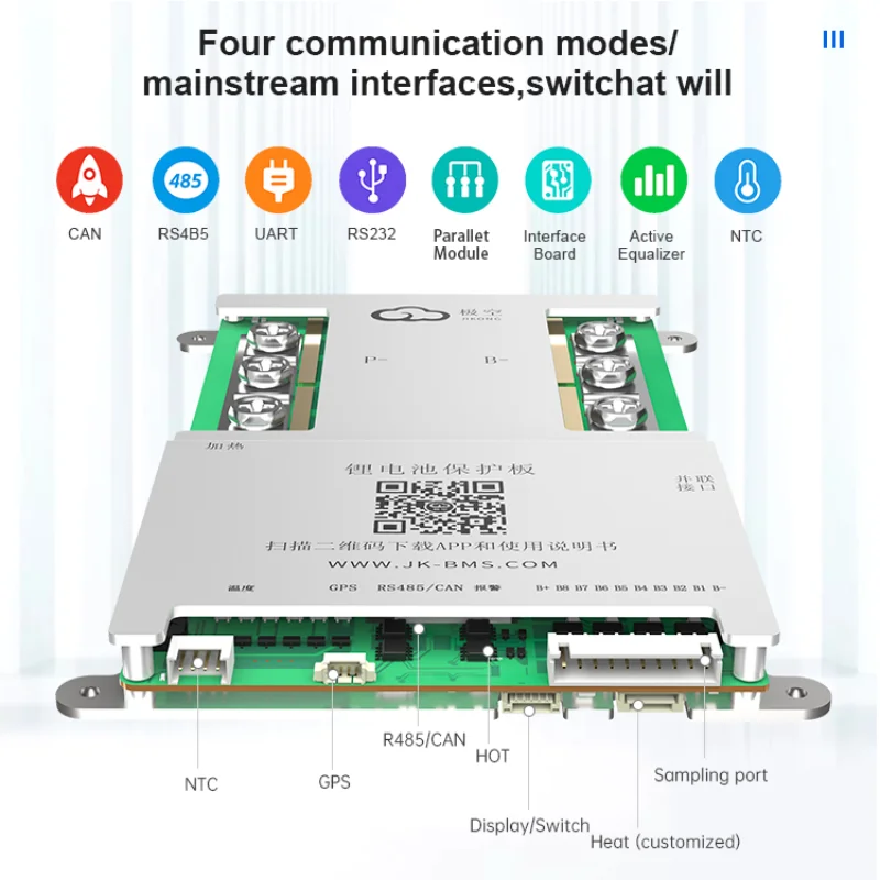 JK BMS 100A 8S 24V Smart Battery Management System - 1A Active Balance LiFePO4 & Li-Ion BMS with RS485, CAN, Bluetooth & App Support